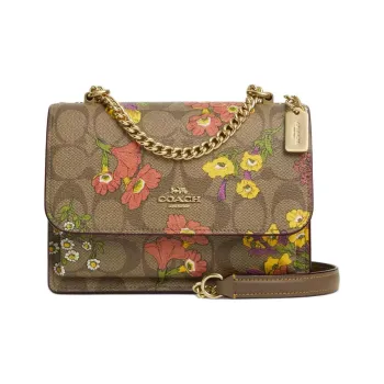 COACH Klare Canvas Shoulder Bag, Crossbody Bag Small Size Women's Gold & Khaki Multicolor