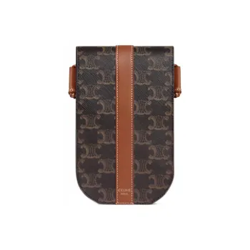CELINE Triomphe Canvas Cow Leather Patchwork One Shoulder Crossbody Cell Phone Pouch Men's Tawny