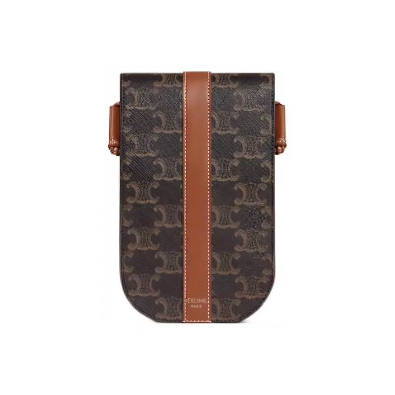 CELINE Triomphe Canvas With Leather One Shoulder Crossbody Cell Phone Pouch Men's Tawny-0