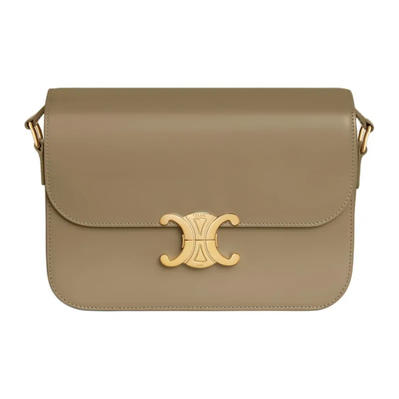 CELINE Triomphe Calfskin Shoulder Bag, Portable Crossbody Bag Women's Tan-0