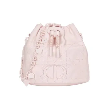 DIOR Wicker Pattern Sheepskin Bucket Bags Shoulder Bag Crossbody Bag Women's Pink