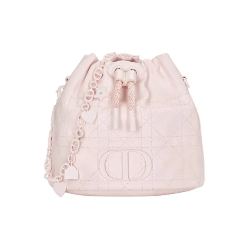 DIOR Wicker Pattern Sheepskin Bucket Bags Shoulder Bag Crossbody Bag Women's Pink-0