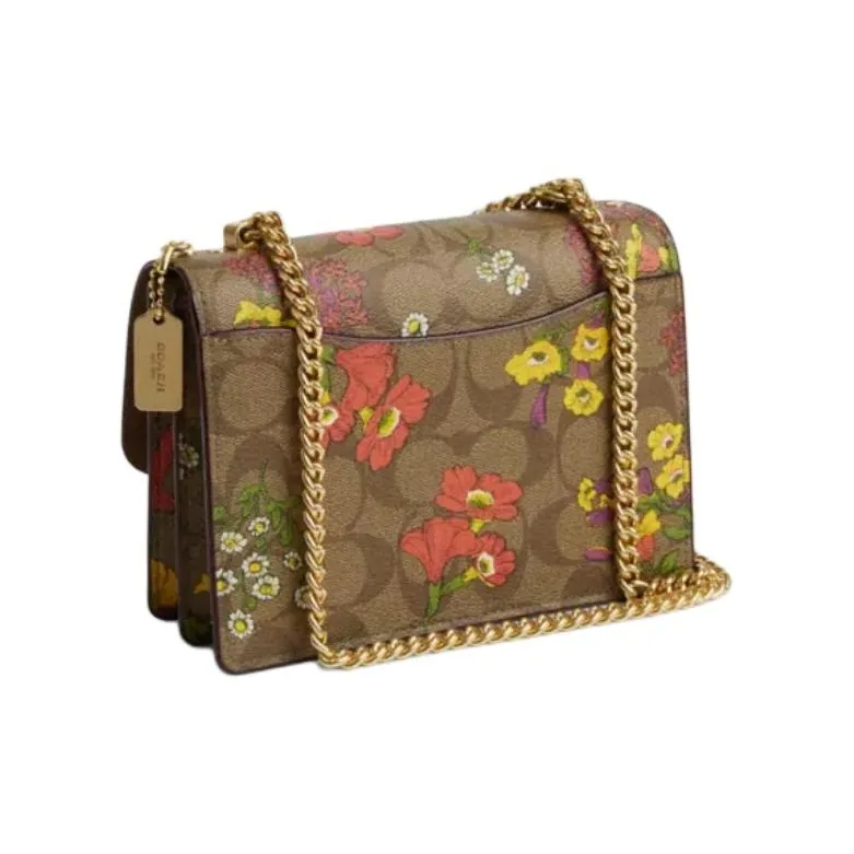 COACH Klare Canvas Shoulder Bag, Crossbody Bag Small Size Women's Gold & Khaki Multicolor-1