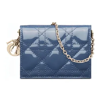 DIOR Lady Dior Patent Leather Cow Leather Card Holder Regular Women's Single Denim Blue