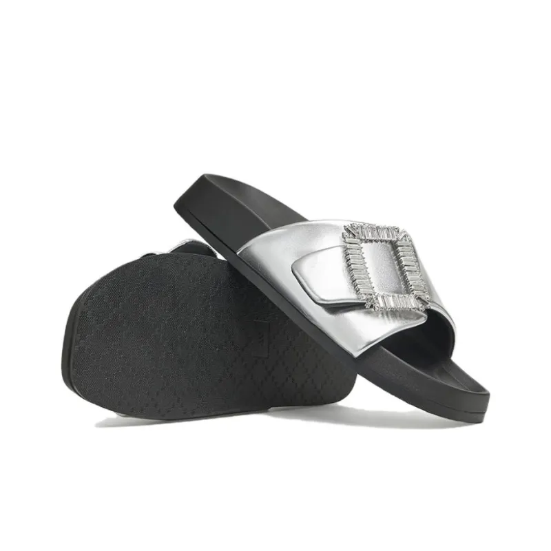 BASTO Slide Slippers Women's Khaki/Black/Silver-13