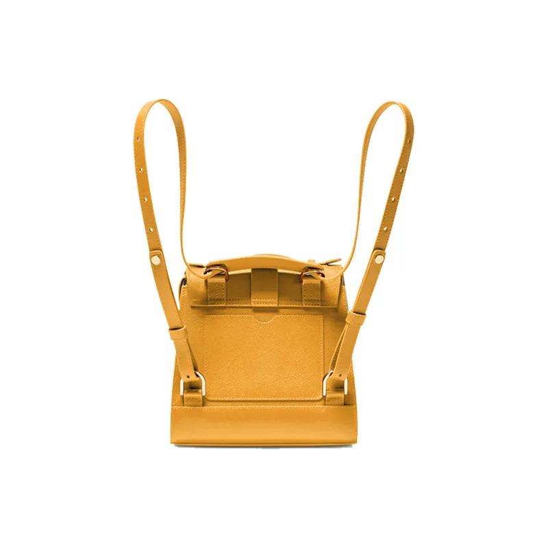 SENREVE Litchi Grain Genuine Leather Backpack Large Size Women's Ginger Yellow-2