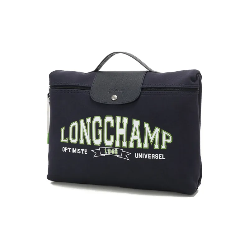 LONGCHAMP Cow Leather Fabric Handbag Regular Unisex Navy-1
