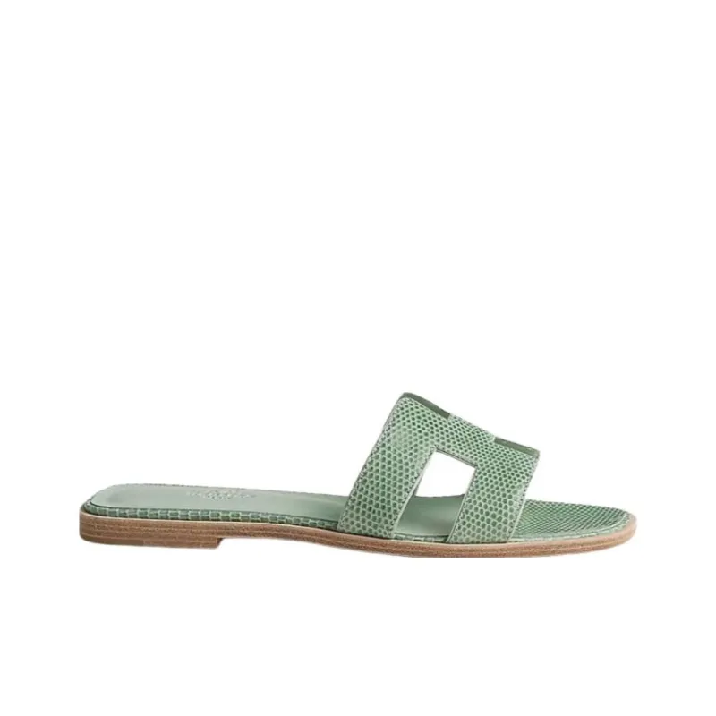 HERMES Oran Slide Slippers Women's Light Green-1
