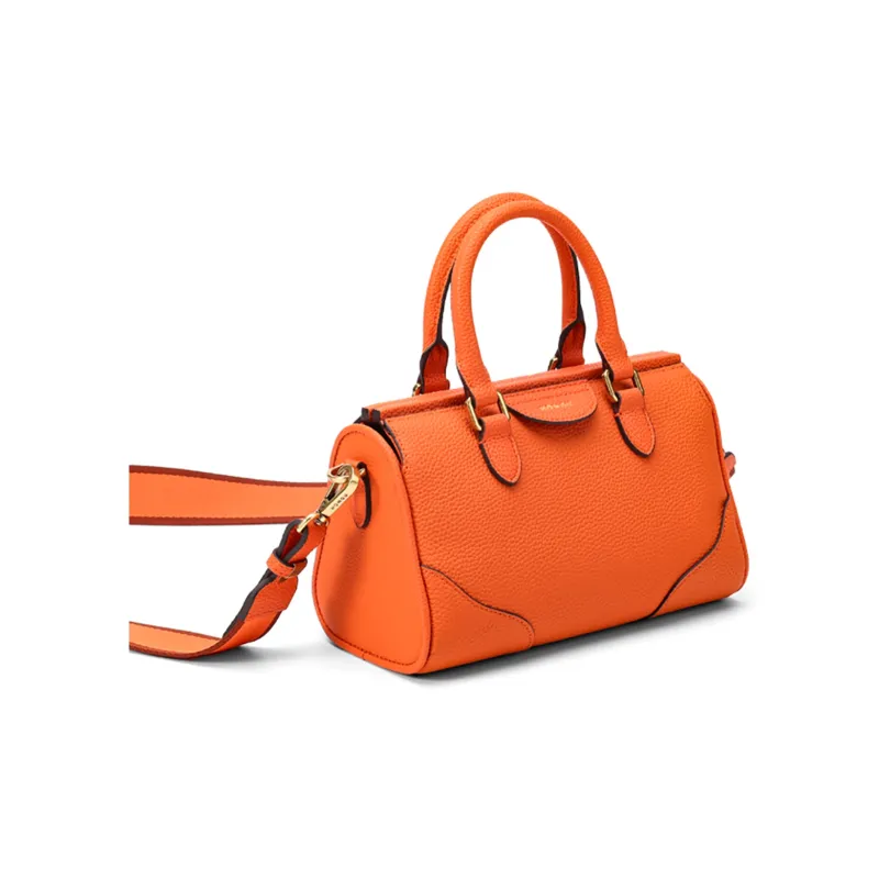 HONGU Cow Leather Boston Bag, One Shoulder Handbag Regular Women's Indigo, Orange-5