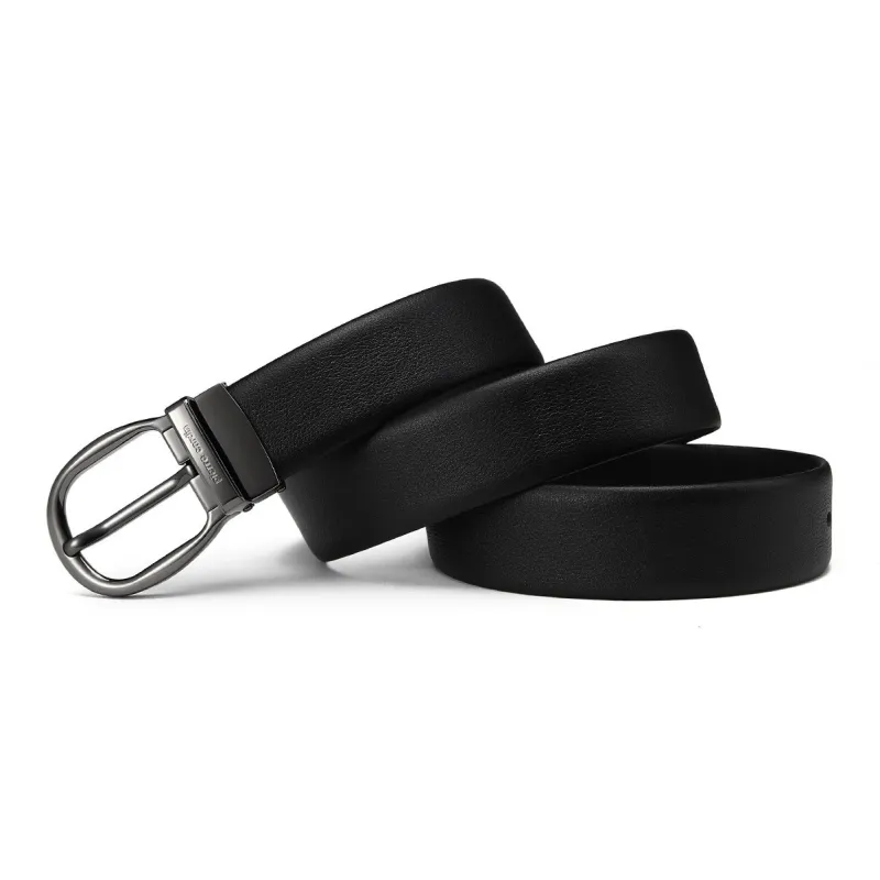 PIERRE CARDIN Advanced Business, Genuine Leather Pin Buckle Belt Top Grain Cow Leather Belts Men's Gunmetal-2