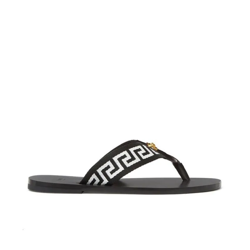 VERSACE Rubber Sole Flip Flops Men's Black White-1