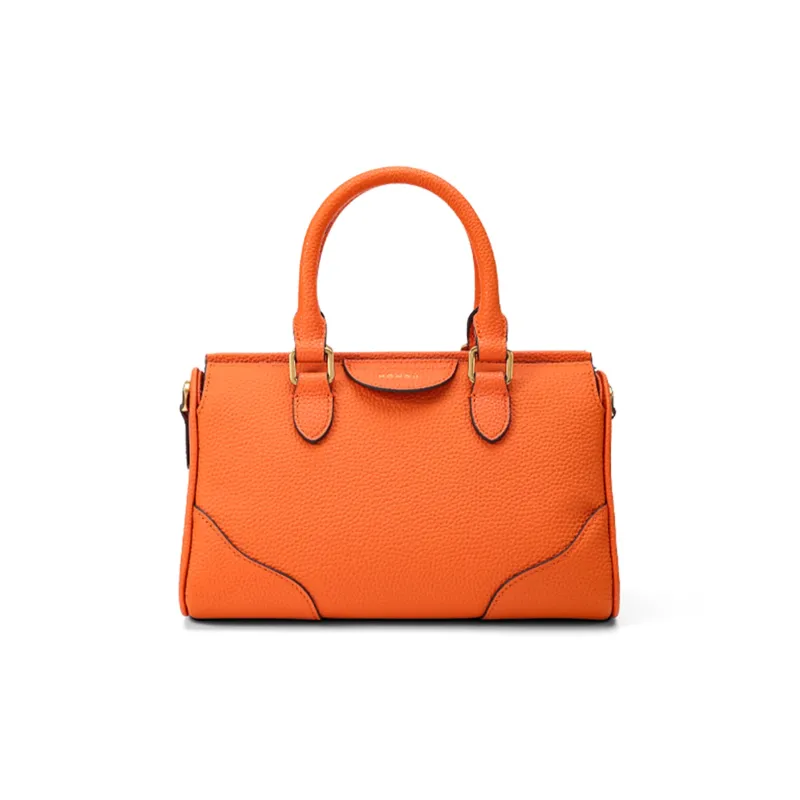 HONGU Cow Leather Boston Bag, One Shoulder Handbag Regular Women's Indigo, Orange-4