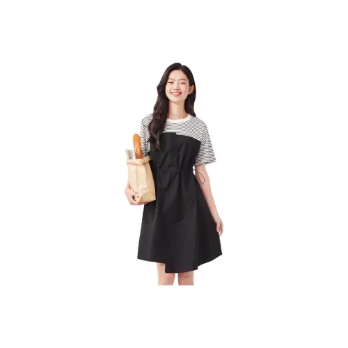 Asuka and new sake Short-Sleeved Dresses Women's Multicolor Black QB01