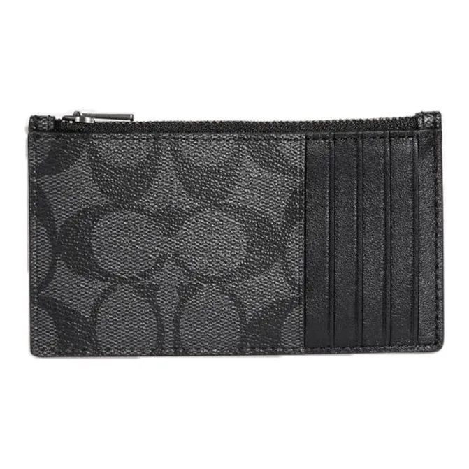 COACH Card Case PVC Coin Purse Clutch Card Holder Men's Black Gray Color-1