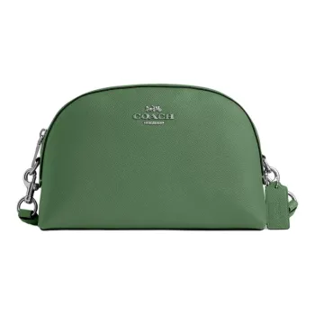 COACH Cross Grain Leather Dome Bag, Shoulder Bag, Crossbody Bag Small Size Women's Silver & Light Green