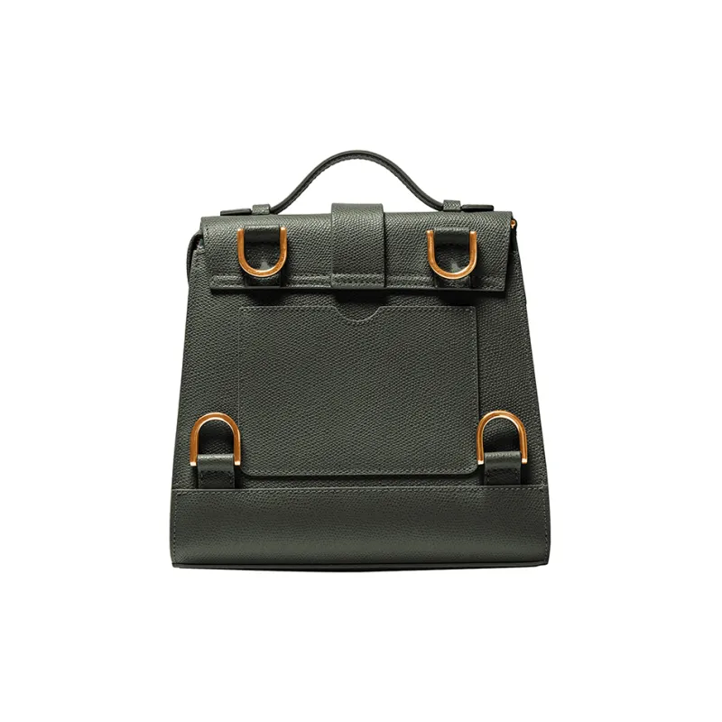 SENREVE Cow Leather Backpack On The Shoulder Large Size Women's Forest Green-3