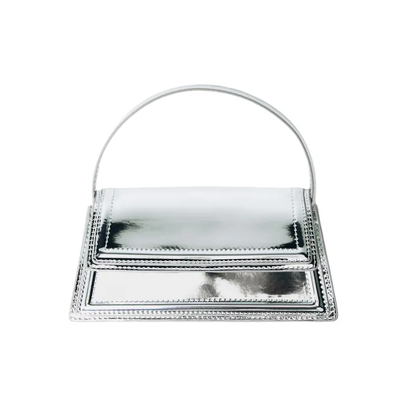 ZARA Polyurethane Shoulder Bag Crossbody Bag Handbag Mini Women's Silver-4