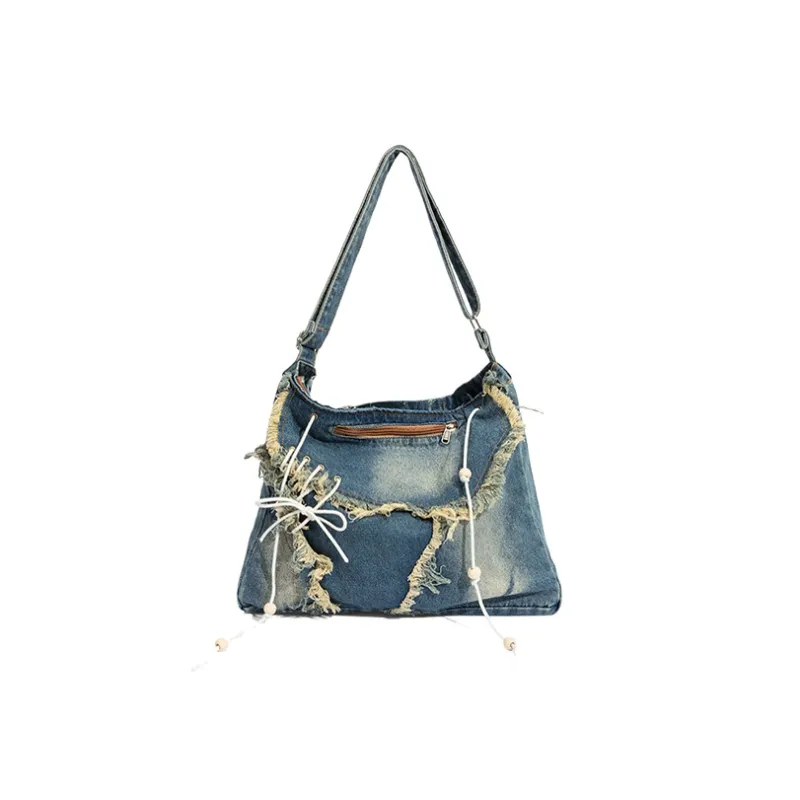 CARTELO Denim Tote Shoulder Bag Crossbody Bag Handbag Unisex Vintage Blue/Black-0