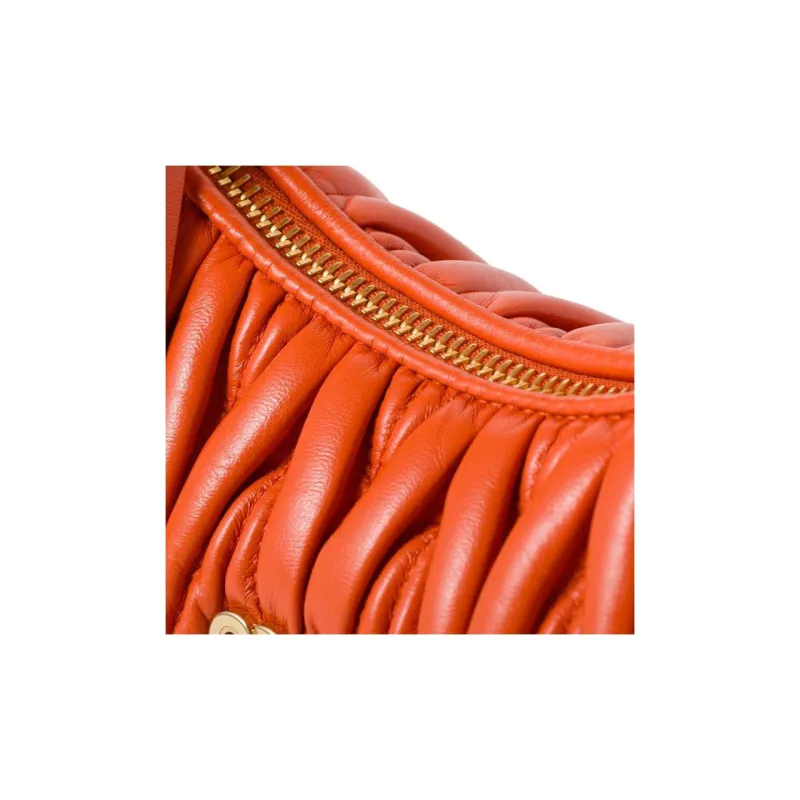 MIU MIU Wander Series Soft Sheep Leather Crescent Bag Shoulder Bag Crossbody Bag Handbag Small Size Women's Orange-4
