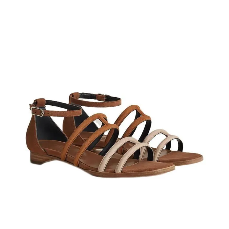 HERMES Graziella Strap Sandals Women's Brown-1