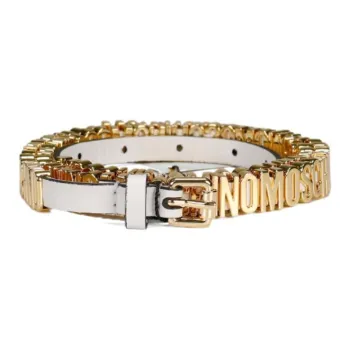 MOSCHINO Logo Emblem, Pin Buckle Leather Belts Women's White Width 1CM