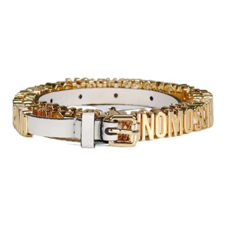MOSCHINO Logo Emblem, Pin Buckle Leather Belts Women's White Width 1CM-0