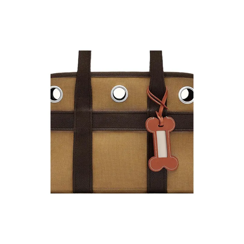 HERMES Cotton Small Dog Carrying Bag Pet Carrier Handbag Unisex Light Yellow Umber/Flame Orange-5