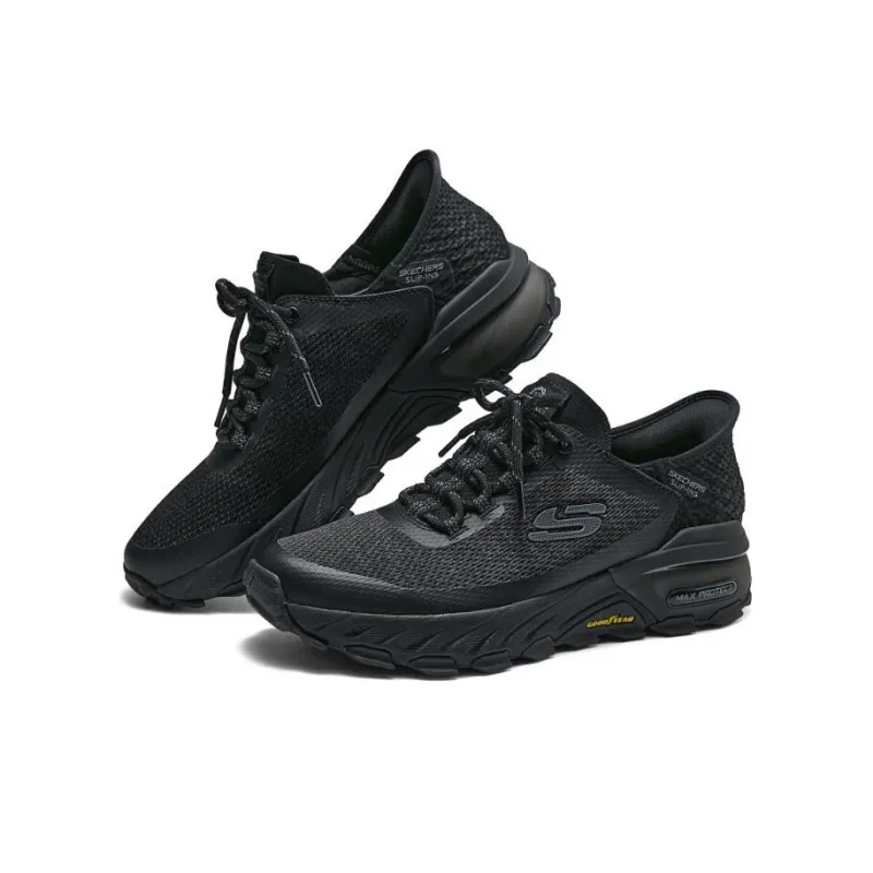 Skechers Cushioning Anti Slip Wear Resistant Breathability Low Top Running Shoes Men's Black-3