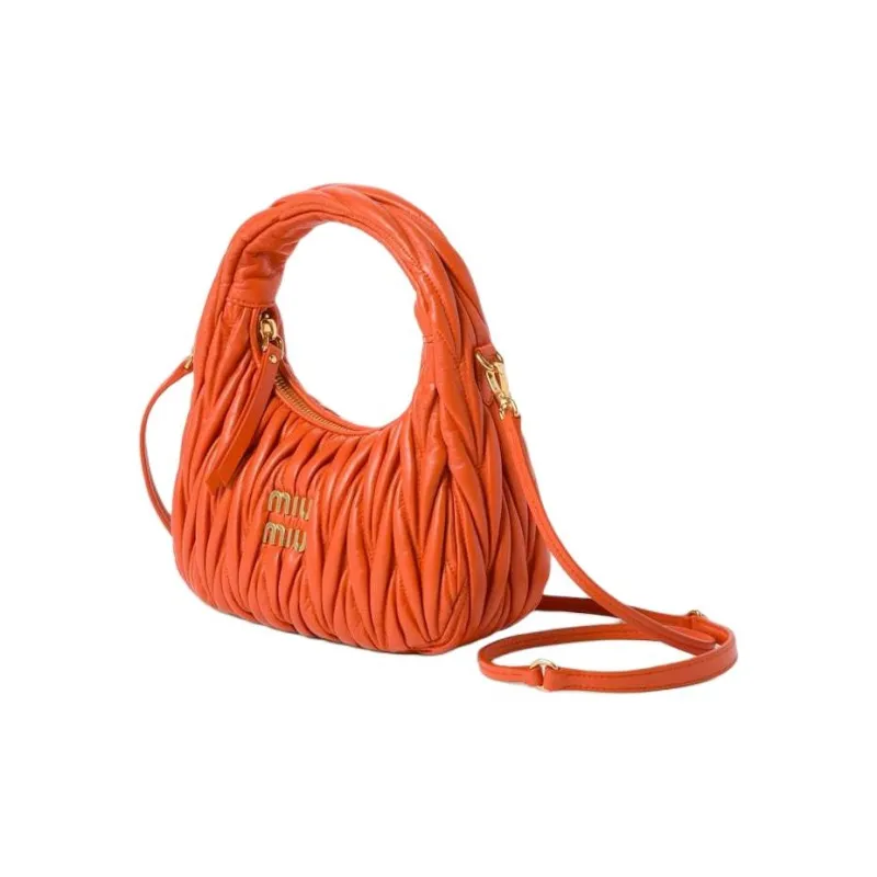 MIU MIU Wander Series Soft Sheep Leather Crescent Bag Shoulder Bag Crossbody Bag Handbag Small Size Women's Orange-1