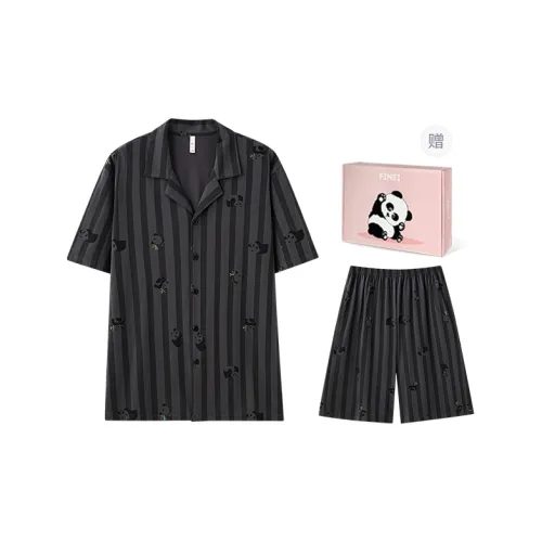 Pajama Set Men's Gift Box Set Grey Striped Panda