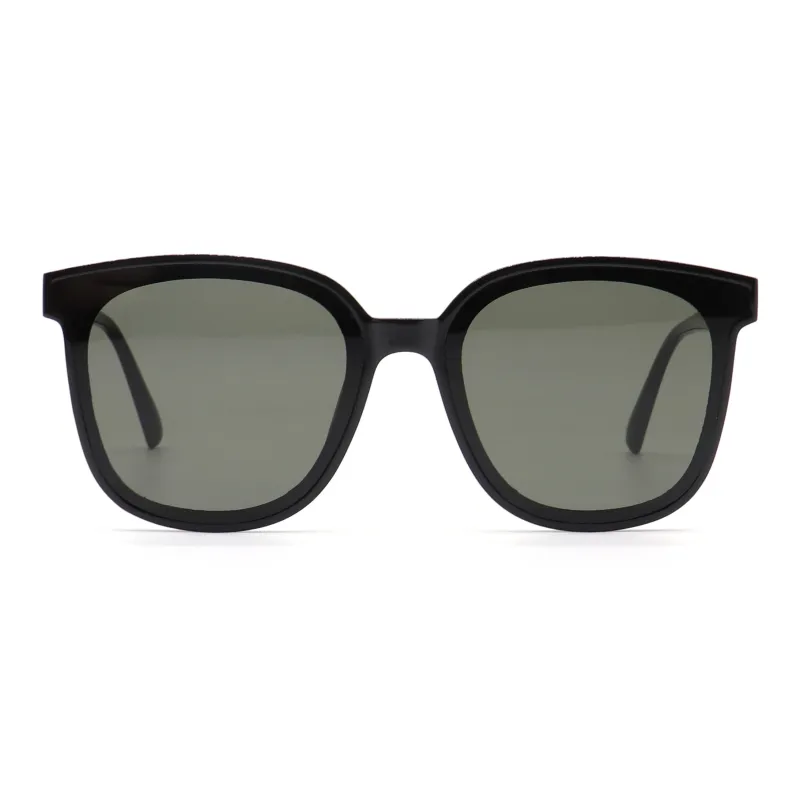 Pair Ponyo TR/Memory Plastic Square Sunglasses Unisex Black-2