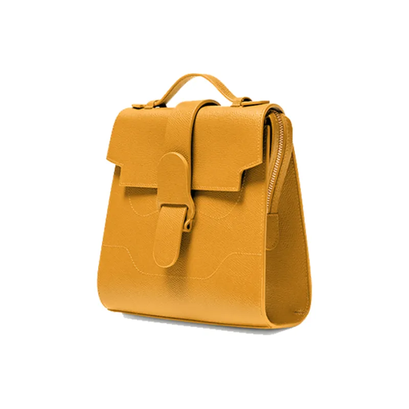 SENREVE Litchi Grain Genuine Leather Backpack Large Size Women's Ginger Yellow-1