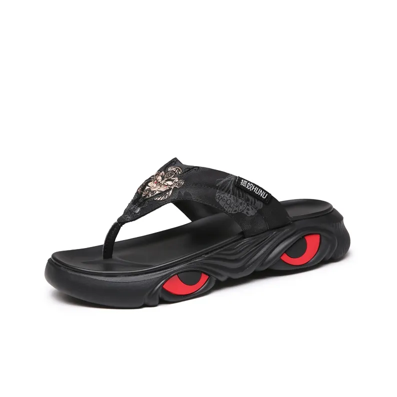 HUNU Odor Resistant Abrasion Resistant Flip Flops Men's Black-1
