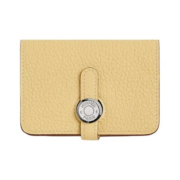 HERMES Dogon Togo Calfskin Wallets Card Holders Women's 1Z Jaune Poussin Chick Yellow-0