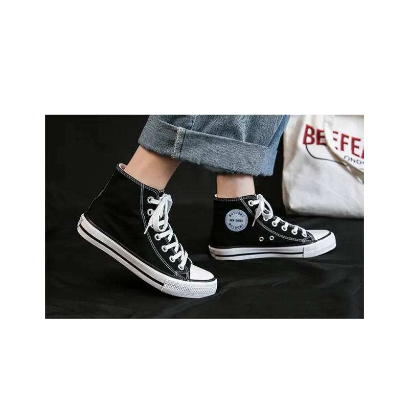QITUMAUL High Top Canvas Shoes Women's Black-3