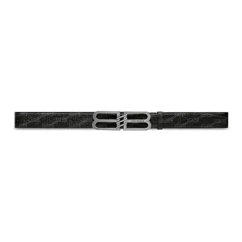 Balenciaga Brand Logo Leather Belts Women's Black Gray Width 1.5CM