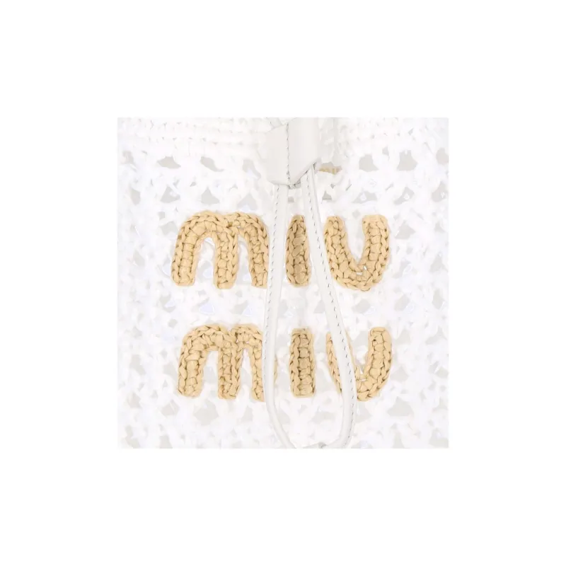 MIU MIU Raffia With Leather Handbag, Shoulder Bag Women's White-5