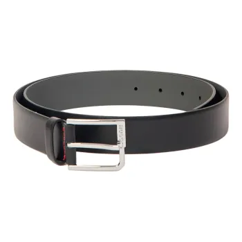HUGO BOSS Embossed Logo Pin Buckle Leather Leather Belts Men's Black