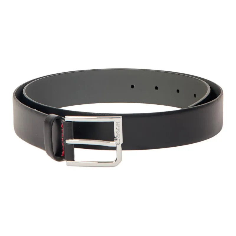 HUGO BOSS Embossed Logo Pin Buckle Leather Leather Belts Men's Black-0