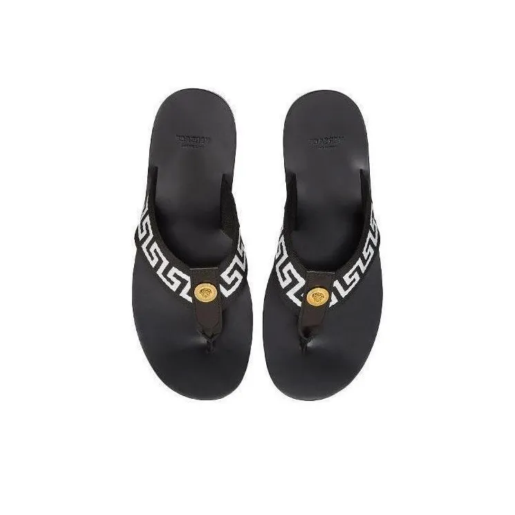 VERSACE Rubber Sole Flip Flops Men's Black White-3