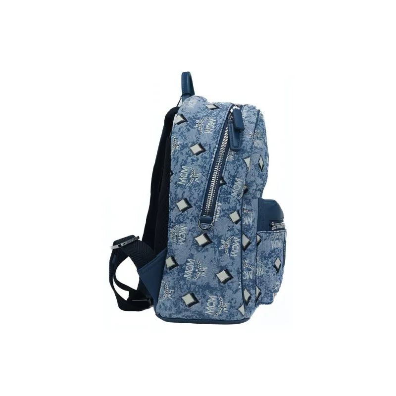 MCM Fabric Leather Backpack Medium Size Women's Blue-2