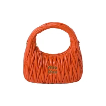 MIU MIU Wander Series Soft Sheep Leather Crescent Bag Shoulder Bag Crossbody Bag Handbag Small Size Women's Orange