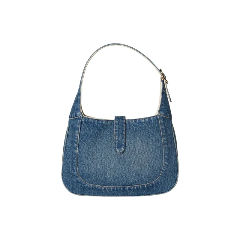 GUCCI Jackie 1961 Denim Handbag Shoulder Bag Small Size Women's Blue-3