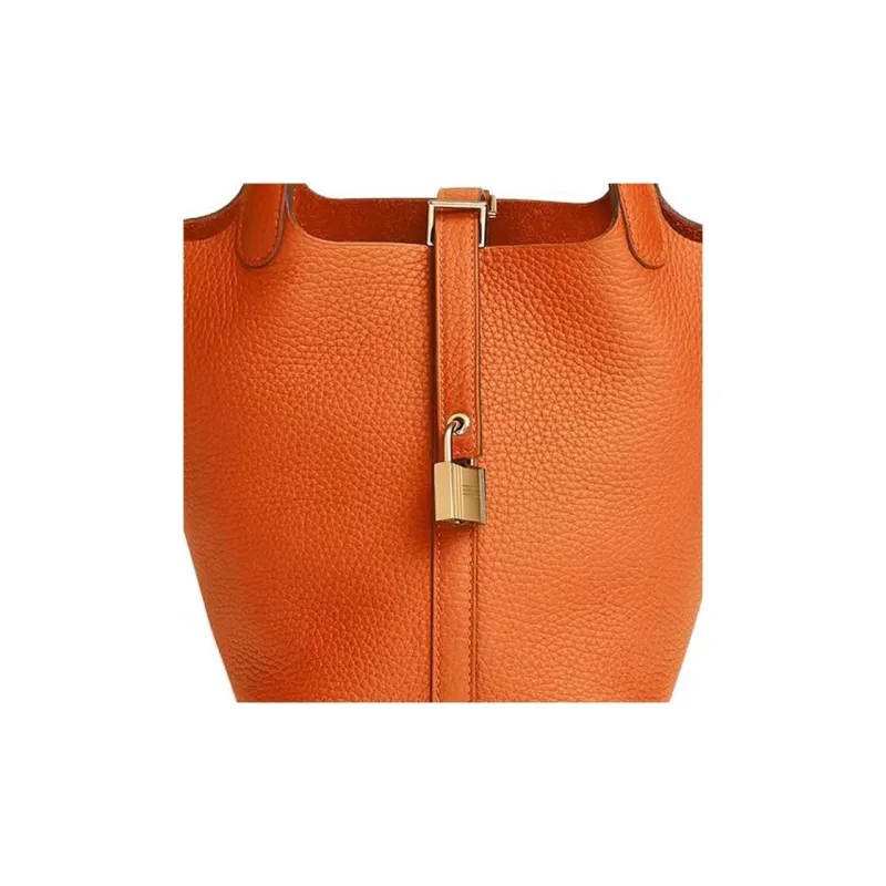 HERMES Picotin Clemence Bullock Leather Basket Bag Handbag Bucket Bag 18 Women's 93 Orange Hermes Orange/Orange-4