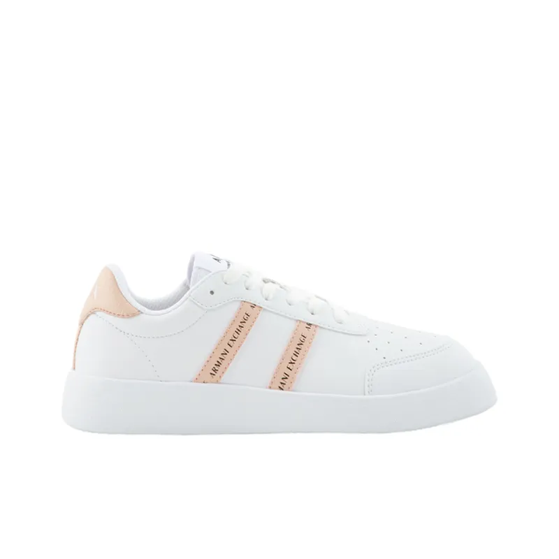 ARMANI EXCHANGEAE Low Top Skateboard Shoes Women's White Rose Red-1