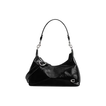 COACH Juliet Glossy Cow Leather HOBO Crossbody Handbag Shoulder Bag Large Size Women's Black