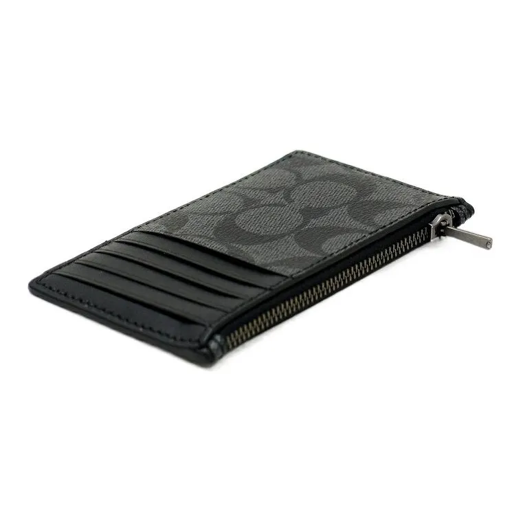 COACH Card Case PVC Coin Purse Clutch Card Holder Men's Black Gray Color-2