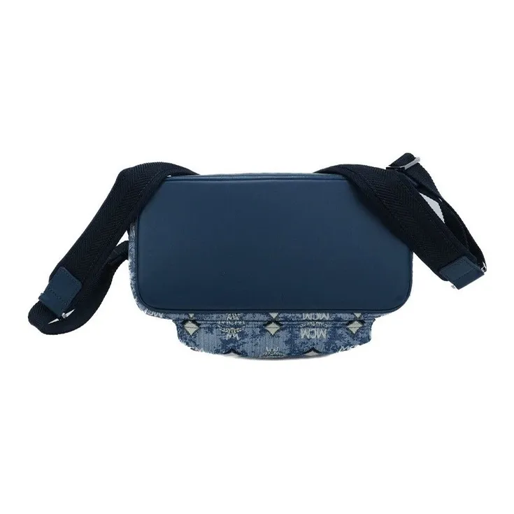 MCM Fabric Leather Backpack Medium Size Women's Blue-4