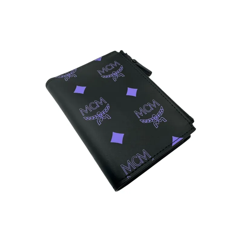 MCM Cow Split Leather Card Holder Wallet Women's Purple-4