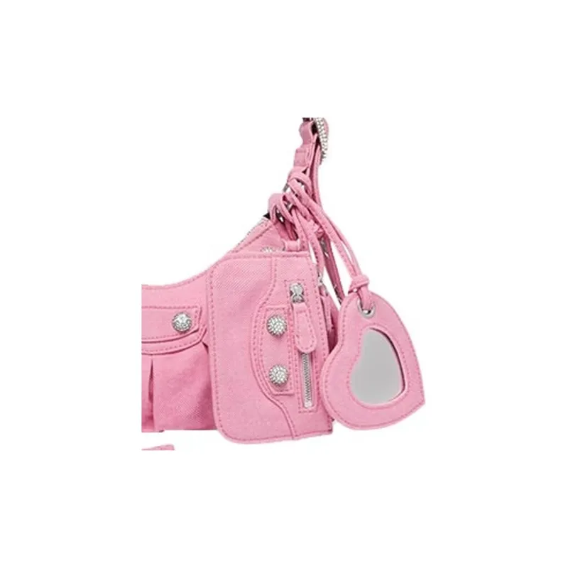 Balenciaga Le Cagole Denim Shoulder Bag Mini Women's Pink-4